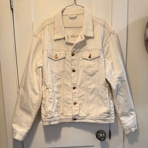 Zara Denim Jacket w Contrast Top Stitching Off White Trucker  size XL